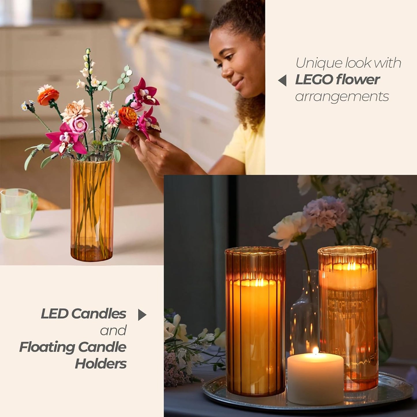 ComSaf Glass Cylinder Vases, Bud Vase for Centerpieces, 8 Inch Tall Ribbed Vase Hurricane Floating Candle Holder, Decorative Flower Vases for Wedding Reception, Home Decor, Housewarming Gift (Clear)
