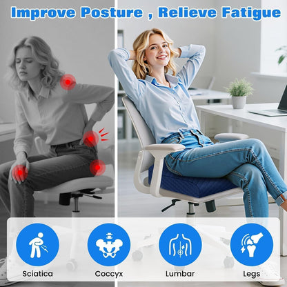 Seat Cushion, Memory Foam Chair Pad for Sciatica & Hip Pain Relief, Non-Slip Cushion for Office, Home, Car, Large Desk Chair Cushion, Washable Cover & Handle, Large, Black