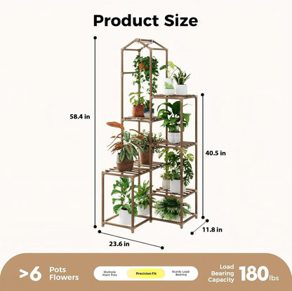 Bamworld Plant Stand Indoor with Grow Lights Wood Plant Shelf for Hanging Planter Pots Display Flower Stand for Living Room Patio Garden Decor