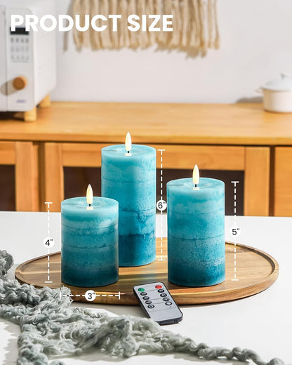 Stmarry Ivory Flameless Candles with Remote and Timer, Real Wax Made LED Pillar Candles Battery Operated with 3D Flickering Flame - 3" x 4",5",6" - Set of 3