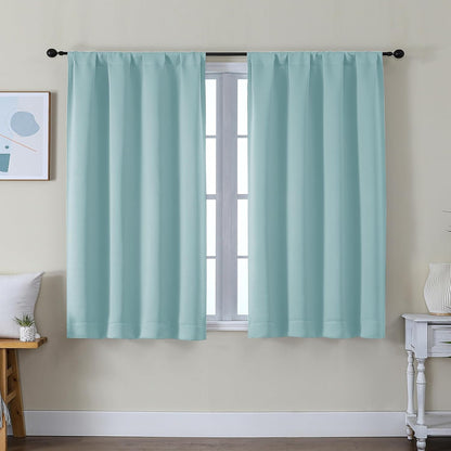 Simplebrand Ava Sage Green Blackout Curtains for Bedroom 63 Inch Length 2 Panels Set, Solid Thermal Insulated Energy Saving Rod Pocket Window Treatment Curtains Blackout Drapes, W40 x L63 Inch, Sage - Colors A