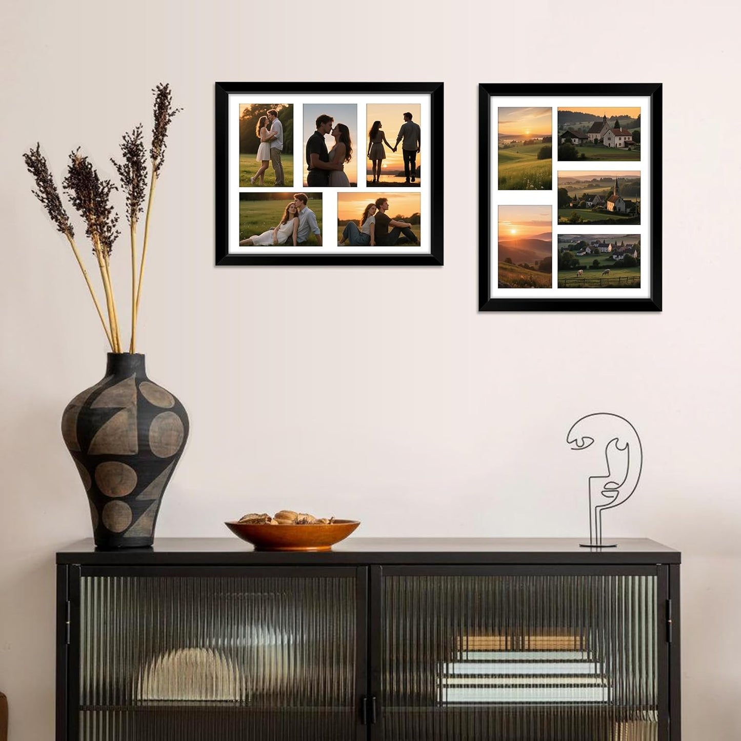 FIXSMITH 8x10 Picture Frame Set of 2, Photo Frame with HD Plexiglass, Display Pictures 5x7 with Mat or 8x10 Without Mat Multi Picture Frames Collage for Tabletop or Wall Display, Black