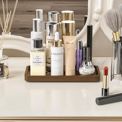 Bathroom Vanity Tray for Countertop - Bamboo Organizer Tray for Dresser Tops, Toilet, Perfume Small Decorative Tray Wood Tray for Home Decoration 11.81” L x 6.1” W x 0.79” H Black