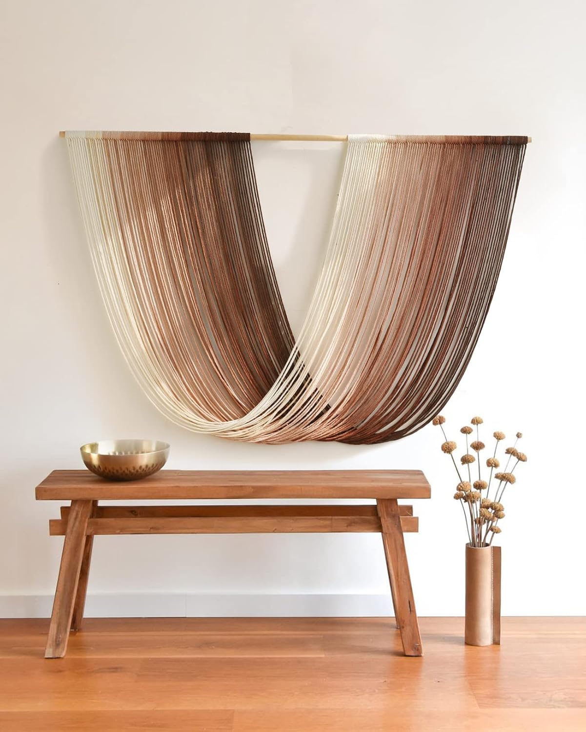 Flber Macrame Wall Hanging Boho Wall Decor Tapestry Dip Dyed Ombre Moss Green Handmade Wall Art Woven Cotton Rope Backdrop with for Bedroom Living Room, 57" W x 39" L
