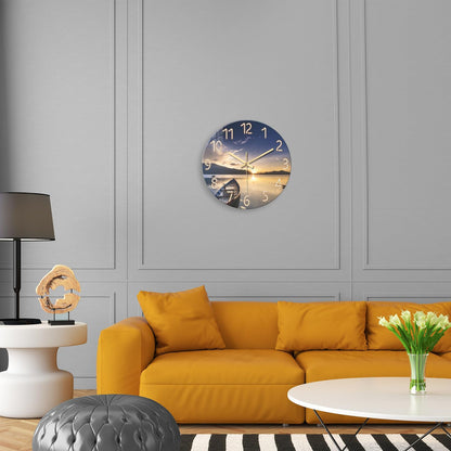Beach Wall Clock Battery Operated 12 Inch Glass Wall Clock Non Ticking Analog Blue Wall Clocks for Bedroom Living Room Office Decor