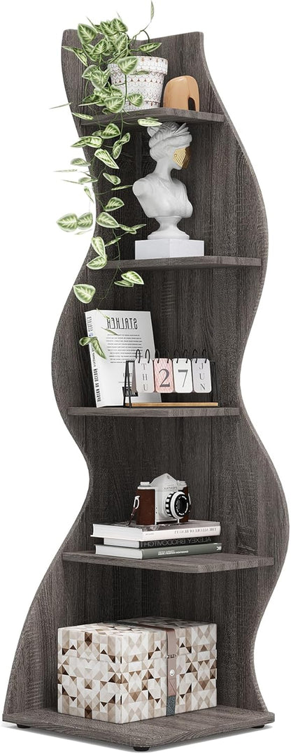 Tribesigns Corner Shelf, Modern 5-Tier Wall Corner Bookshelf, Stylish Corner Small Bookcase Storage Rack Plant Stand with Unique Shape for Living Room, Home Office (White, 1PC)