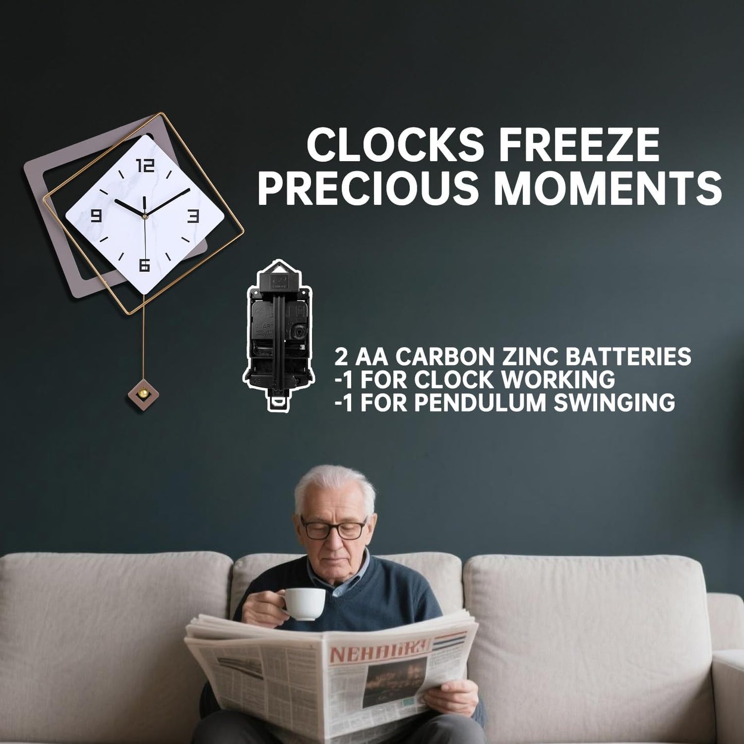 Wall Clock with Pendulum,Silent Quality Quartz Battery Operated,Modern Large Wall Clocks for Living Room Kitchen Home Bathroom Bedroom Wall Decor,16.2x26Inch(Black)