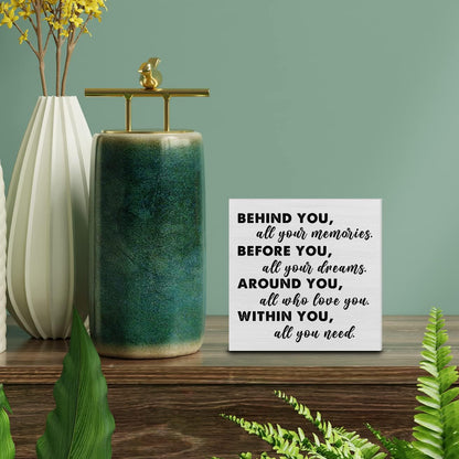 Graduation Quote Wood Box Sign Decor Desk Sign Positive Behind You All Your Memories Wooden Box Block Sign Rustic Home Shelf Wall Decoration Grad Gift