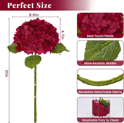 MARTINE MALL 3Pcs 21in Hydrangea Artificial Flowers, Latex Real Touch Hydrangeas Lifelike Large Hydrangea Flowers for Home Decor Party Arrangements Wedding Bouquets Centerpieces (Blue)