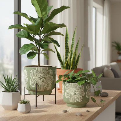 YBX 8 Inch + 6 Inch Ceramic Plant Pots, Succulent Flower Pots with Drainage Holes, Terracotta Planters for Indoor Plants, White&Terracotta (Garden)