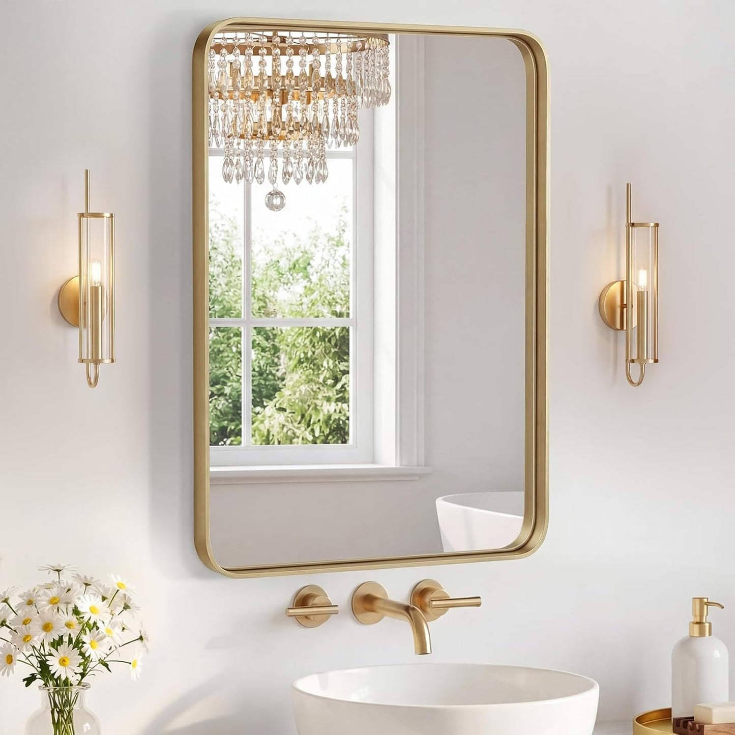 NEWBULIG Gold Round Wall Mirror 36 Inch, Bathroom Mirrors for Over Sink, Wall Decor for Bathroom, Entryway, Bedroom, Vanity