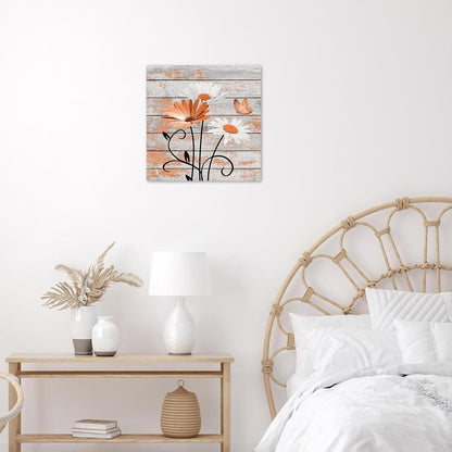 HVEST Farmhouse Floral Wall Art for Living Room, Blue and White Daisy Flower and Butterfly on Rustic Wood Board Canvas Wall Art Framed Artwork Ready to Hang for Bathroom Bedroom Decor, 16L X 12W