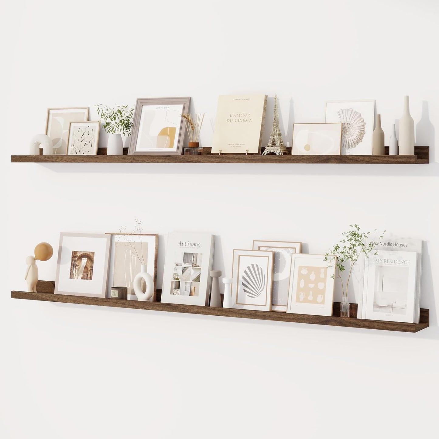 Dreamland Picture Ledge Shelf for Wall, Floating Shelves Set of 2, 48 Inch Long Floating Shelves with Lip for Living Room, Bedroom, Bathroom, Kitchen, White