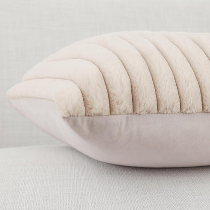 Pallene Faux Fur Plush Throw Pillow Covers 18x18 Set of 2, Luxury Soft Fluffy Striped Decorative Pillow Covers for Sofa, Couch, Living Room, Cream White