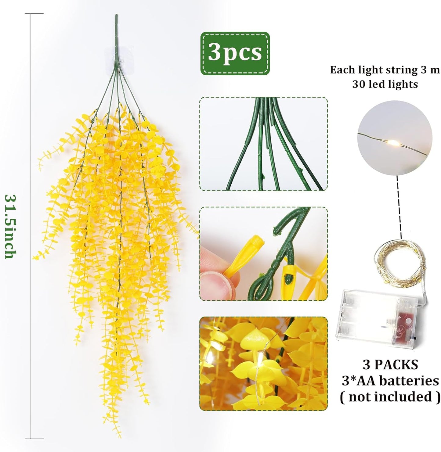 RECUTMS Artificial Hanging Plants Fake Hanging Plant Faux Eucalyptus Leaf Greenery Vine Outdoor UV Resistant Plastic Plants Home Garden Wedding Party Indoor Outdoor Decorations(White)