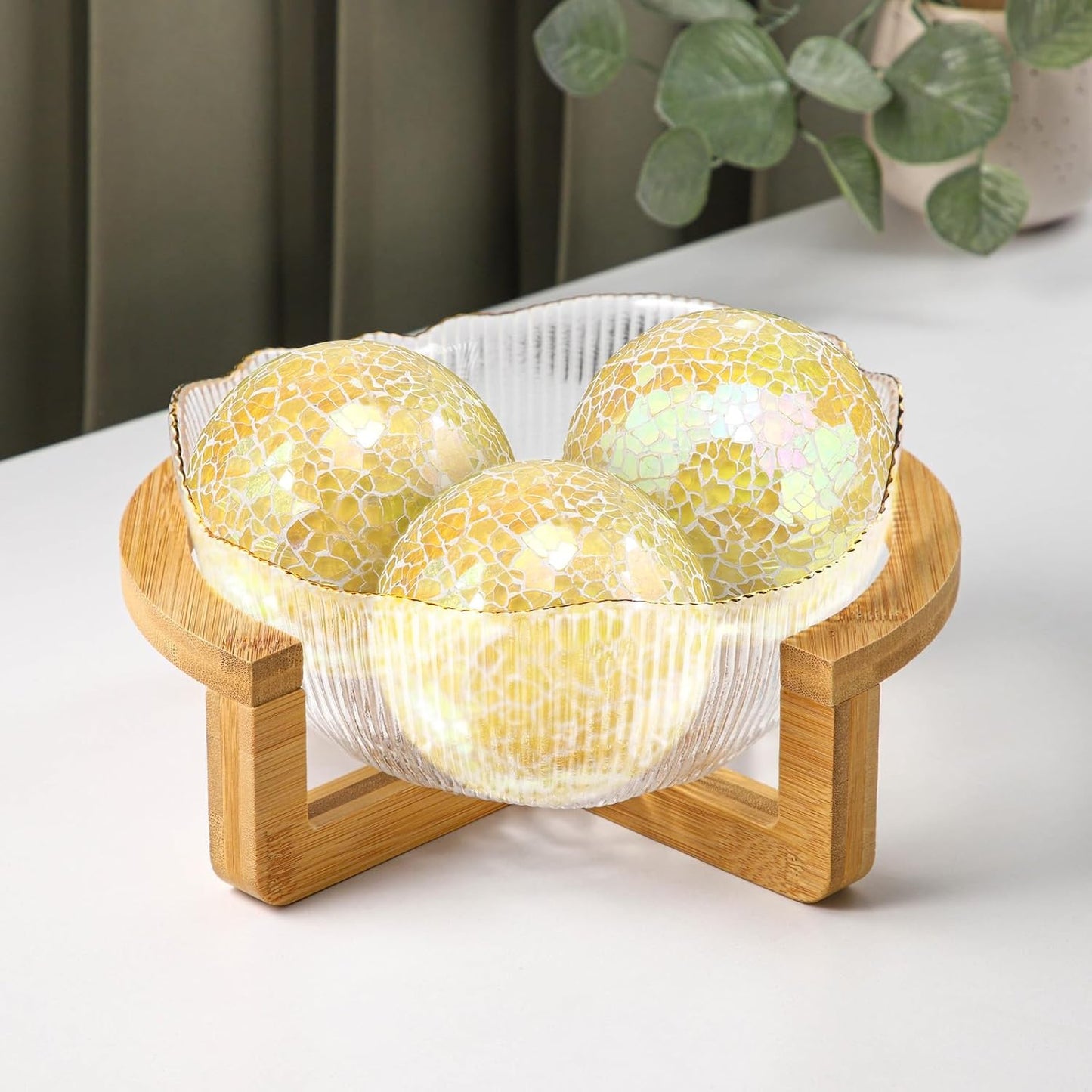 3Pcs Mosaic Glass Orbs Decorative Balls Set 8.5cm/3.35inch Blue Sphere Wedding Party Home Decor Table Centerpiece