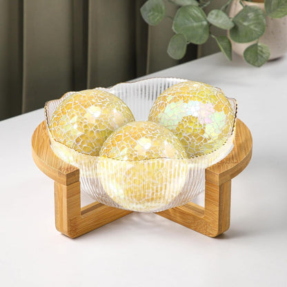 3Pcs Mosaic Glass Orbs Decorative Balls Set 8.5cm/3.35inch Blue Sphere Wedding Party Home Decor Table Centerpiece