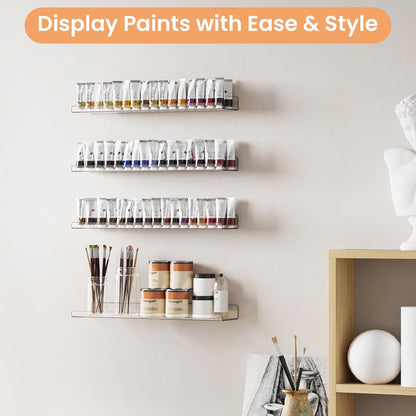 upsimples 6 Pack Acrylic Shelves for Wall Storage, 15" x 4“ Floating Bookshelves for Kids, Display Shelf Organizer for Bathroom, Bedroom, Living Room, Kitchen, Room Decor, Clear