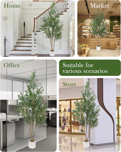 Olive Tree 6FT Fake Tree Faux Plants Indoor with Pot Artificial Tree Nearly Natural Olive Branches and Fruits for Living Room Home Office Decorations