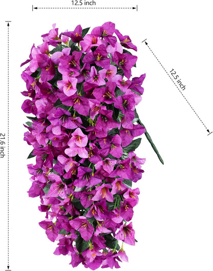 Faux Bougainvillea Artificial Flowers Plants for Outdoor Outside Decoration, 2 PCS Red Fake Flowers UV Resistant Look Real Silk Long Trailing Vines for Front Door Porch Planter Urn Patio Garden Yard