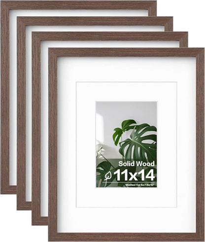 Egofine 8x10 Picture Frames Set of 4, Made of Solid Wood Covered by Plexiglass 4x6 and 5x7 with Mat or 8x10 without Mat, for Table Top Display and Wall Mounting Photo Frame Black