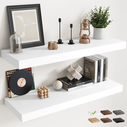 72 Inch Long Floating Shelves for Wall Set of 2, 12"D Wood Grain Bathroom Shelves with Invisible Brackets, Easy Install Engineered Wood Storage Shelves for Kitchen, Living Room, Bedroom, Black Finish