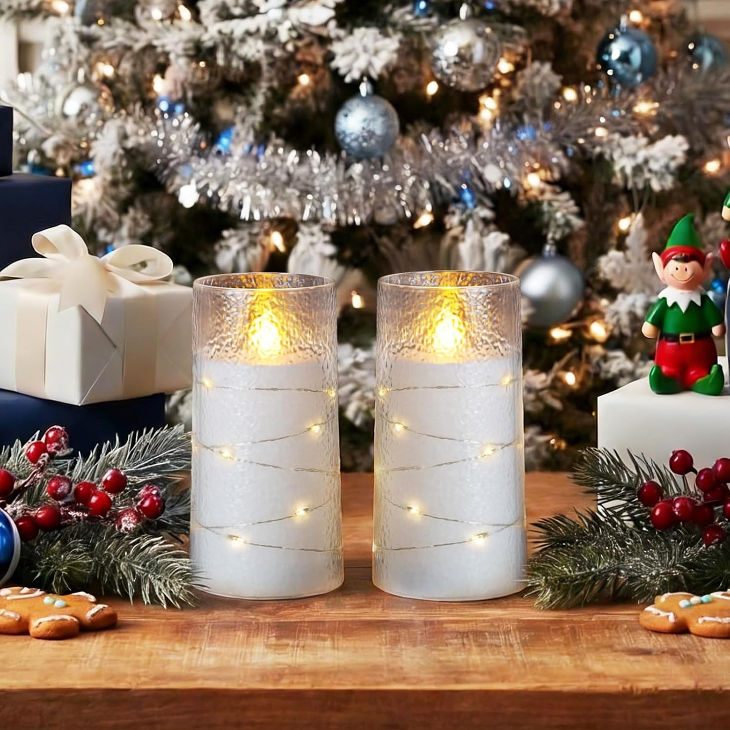 Homemory Flameless Candles with Embedded Star String Fairy Lights, Battery Operated Candles, LED Candle, Fake Candles with Remote Control and Timer for Halloween, Gray Acrylic, Set of 5(H4"5"6"8"8")