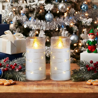 Homemory Flameless Candles with Embedded Star String Fairy Lights, Battery Operated Candles, LED Candle, Fake Candles with Remote Control and Timer for Halloween, Gray Acrylic, Set of 5(H4"5"6"8"8")