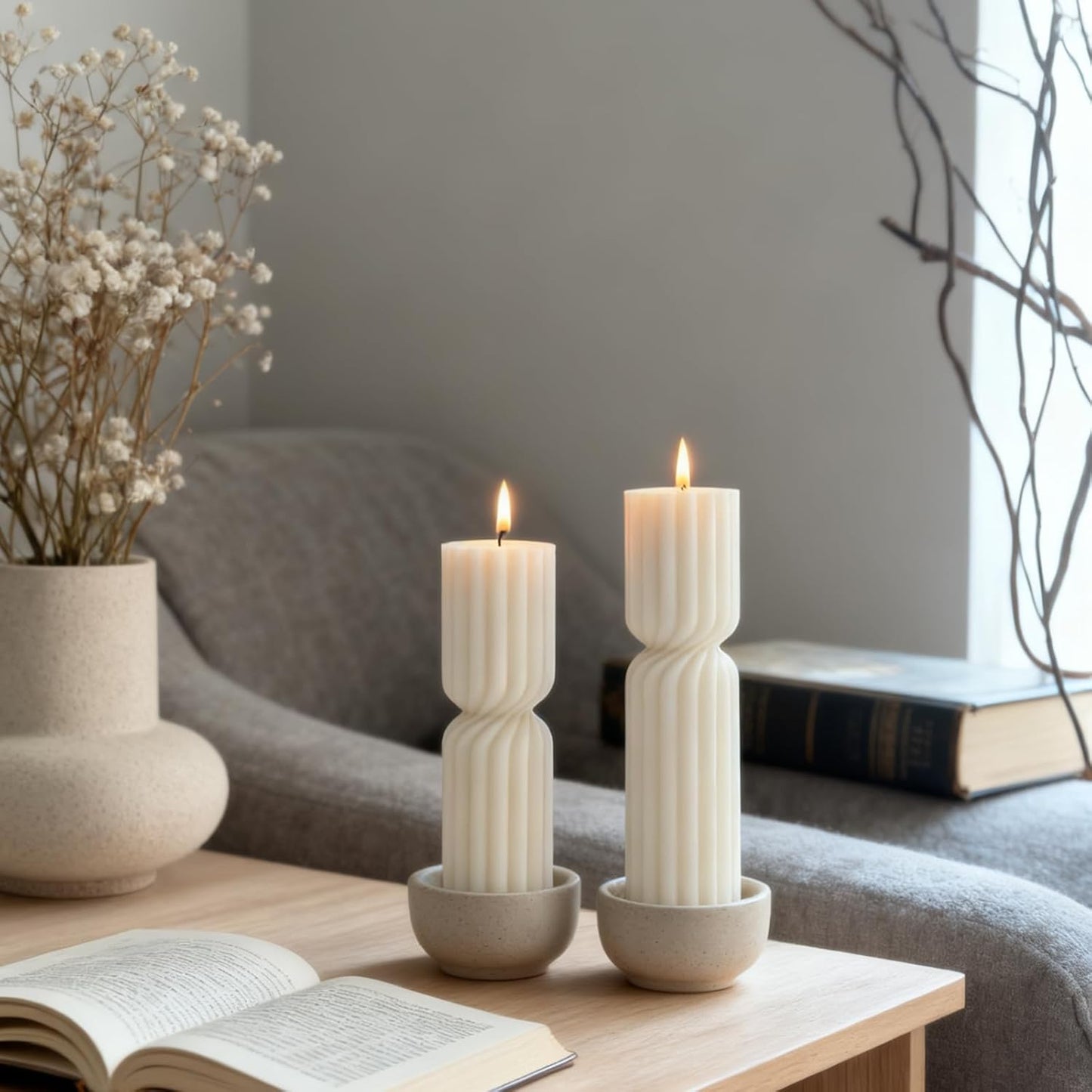 2PCS Hourglass Pillar Candles Set,Soy Wax Orchids Scented Pillar Candles,Cylindrical Tall Pillar Candle,Elegant Bubble Aesthetic Candle Housewarming Gift Home Room Shelf Decor Idea(White)