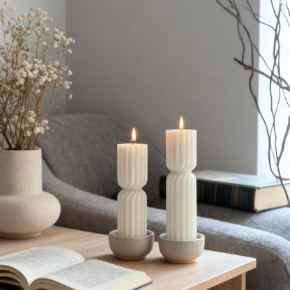 2PCS Hourglass Pillar Candles Set,Soy Wax Orchids Scented Pillar Candles,Cylindrical Tall Pillar Candle,Elegant Bubble Aesthetic Candle Housewarming Gift Home Room Shelf Decor Idea(White)