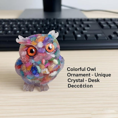 OwMell Owl Statue Tumbled Stone Gemstone Owl Figurine Home Decor Shelf Decor 2.5" - Turquoise