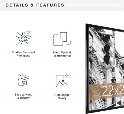 MCS Trendsetter 24x36 Poster Frame Black High-Gloss, Vertical & Horizontal Wall Hanging Large Picture Frame for Photos, Posters & Art Prints (1-Pack)
