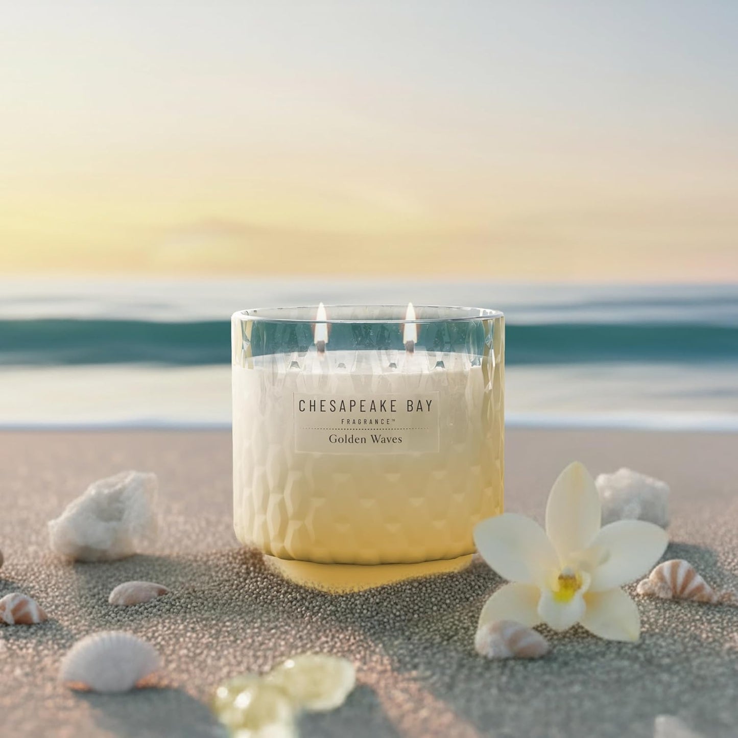 Chesapeake Bay, 11oz Marine Drift Scented Candle, Mood Evoking Fragrance, Textured Sea Glass-Inspired Jar, Premium Soy Blend Wax with Essential Oils, Coastal Fragrance for Home Décor or Gifting