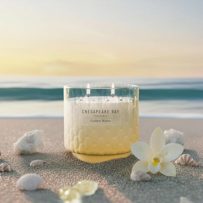 Chesapeake Bay, 11oz Marine Drift Scented Candle, Mood Evoking Fragrance, Textured Sea Glass-Inspired Jar, Premium Soy Blend Wax with Essential Oils, Coastal Fragrance for Home Décor or Gifting