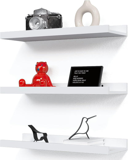 RICHER HOUSE 5 Set Floating Wall Mounted Shelves, Black Shelves for Wall Decor, Modern Picture Ledge Shelf with Lip for Storage, Nursery, Bedroom, Living Room, Bathroom - Black