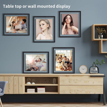 Trwcrt 4x6 Floating Picture Frames Set of 4, Double Glass Photo Frame Display up to 6 x 8 Photos for Desktop or Wall Hanging, Black