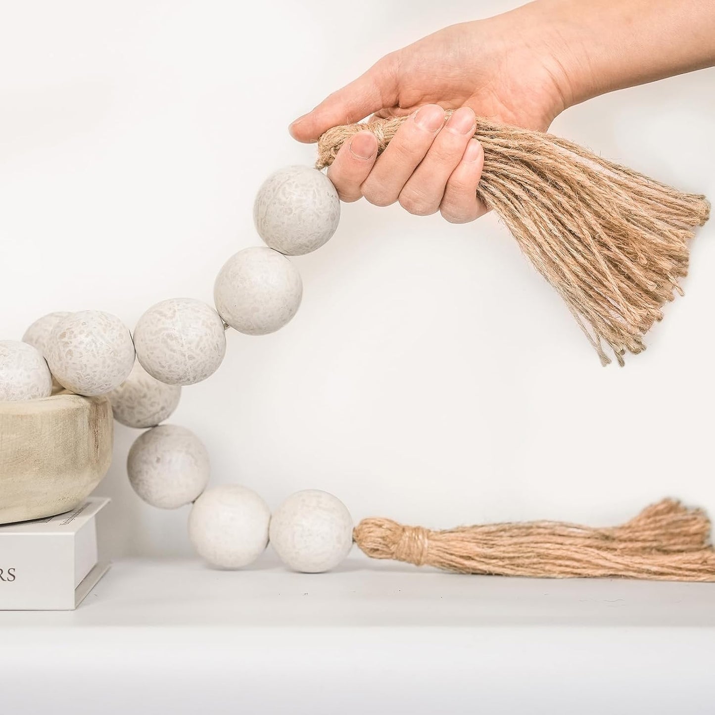 Extra Large Wood Bead Garland with 1.4" Diameter Wood Beads, Wooden Beads Garland with Tassels, Decorative Beads Home Decor, Farmhouse Beads Decor (Natural, 50 Inches)