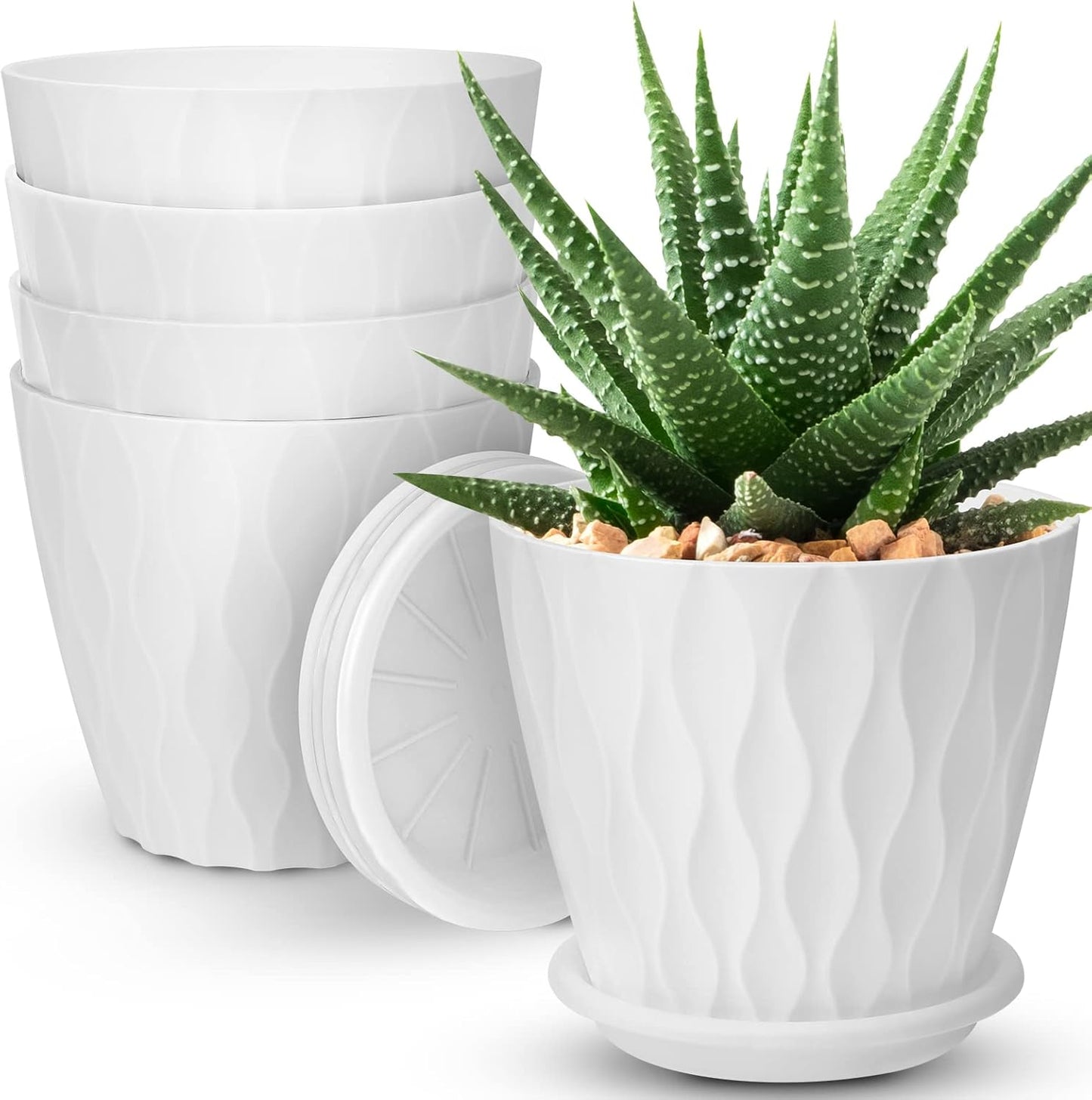 YNNICO 6 inch Plant Pots, 5 Pack Flower Pots Outdoor Indoor, Planters with Drainage Holes and Tray Saucers（Multicolor）