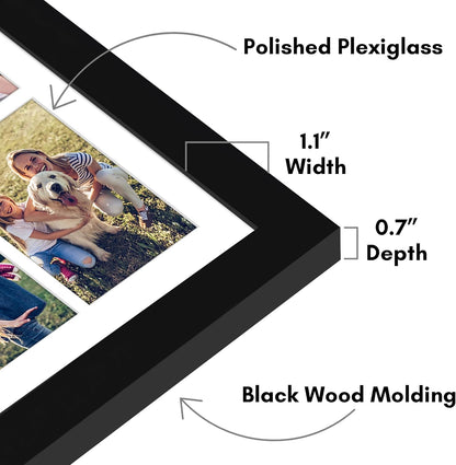 Americanflat 4x6 Collage Picture Frame with Shatter-Resistant Glass - Fits Five 4x6 Photos or Use as One 11x14 Picture Frame - Signature Collection - Collage Frames for Wall Display - Black