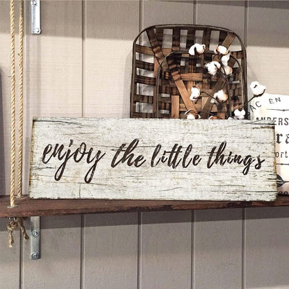 Quotes Wall Decor Enjoy the Little Things Sign Family Wall Signs Canvas Prints Rustic Wooden Wall Art Wood Pictures for Living Room Bedroom Office Home Decor, 6 X 17 Inch Framed