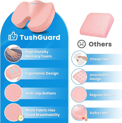 TushGuard Seat Cushion for Office Chair Memory Foam Non-Slip Cushion Back, Relief Chair Pad, Butt Pillow for Office Chair, Car, Computer Desk, Black