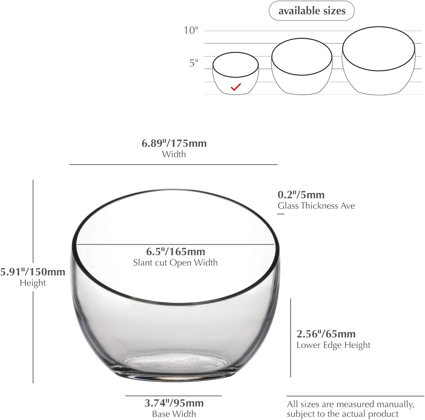 WGVI Clear Slant Cut Bowl Glass Vase, Glass Terrarium, Candy Dish, Glassware, Slant Open: 7". Height: 6" x 2.7". Base: 4" (1 Piece)