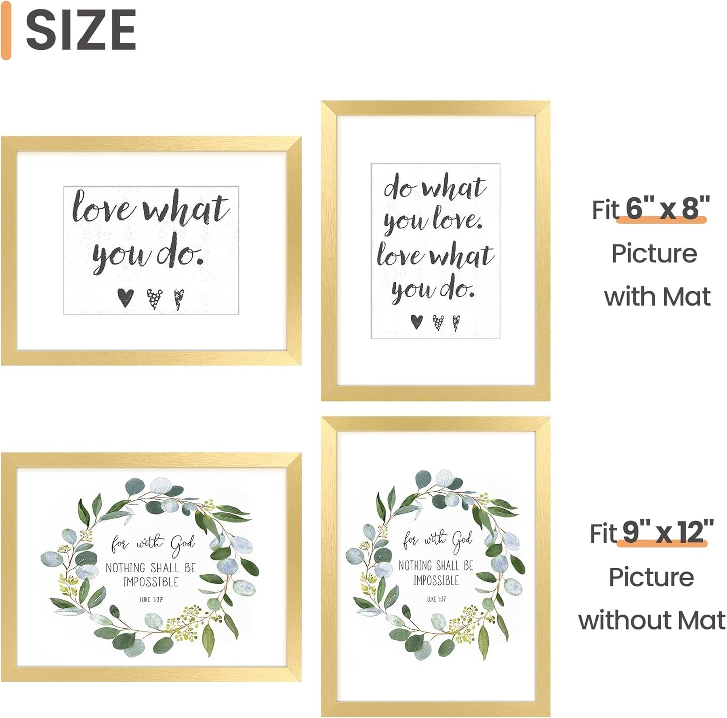 upsimples 8x10 Picture Frame, Display Pictures 5x7 with Mat or 8x10 Without Mat, Wall Hanging Photo Frame, Black, 1 Pack - Colors B