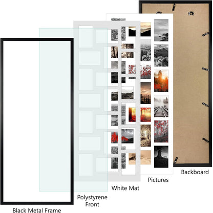 QUTREY 20 Opening 4x6 Collage Picture Frame Set of 2, 18.1x41.3 inches Black Multiple Frames Display 4 by 6 inch Photos with Mat for Wall Hanging