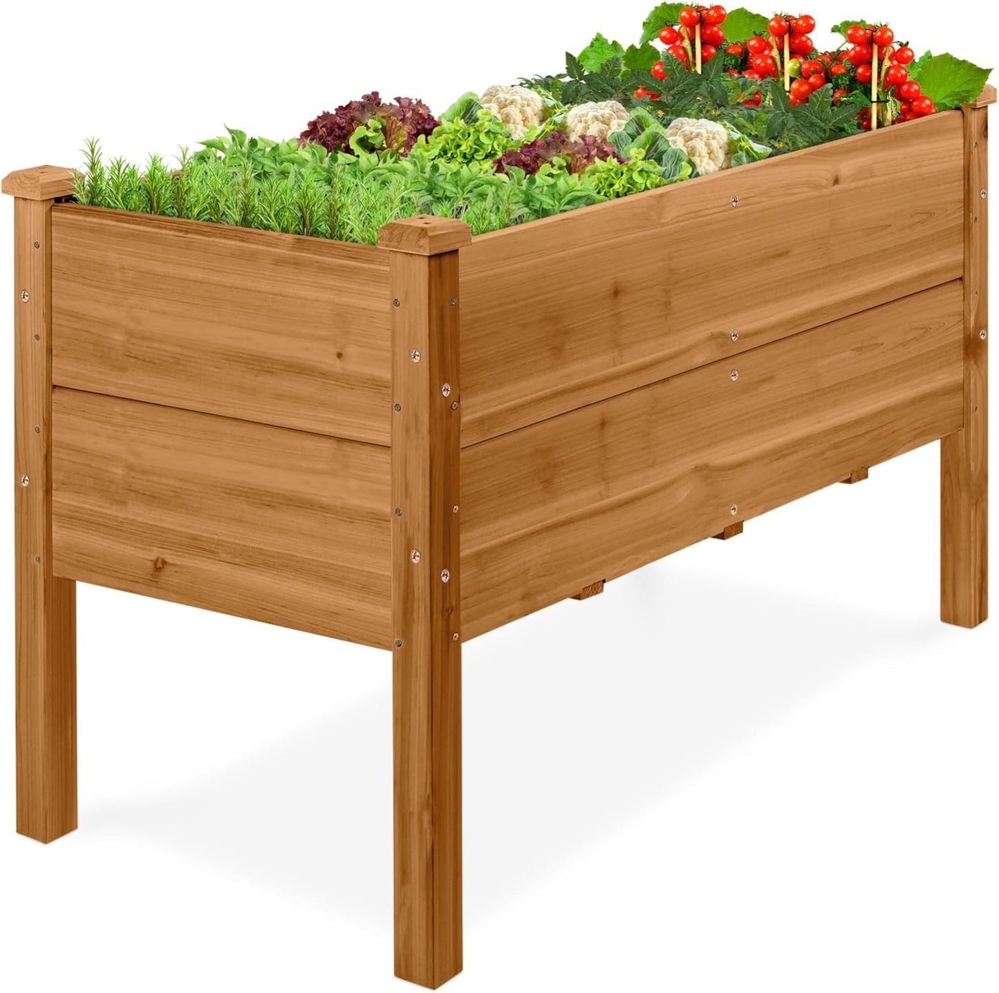 Best Choice Products 72x24x30in Raised Garden Bed, Elevated Wood Planter Box Stand for Backyard, Patio, Balcony w/Divider Panel, 6 Legs, 300lb Capacity - Natural