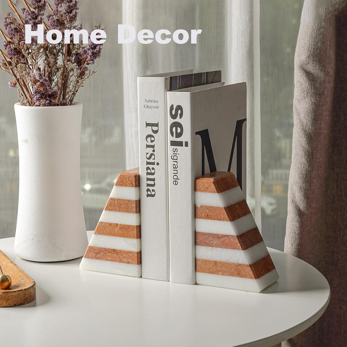 Karibiber Travertine Bookends for Heavy Books, Marble Decorative Bookends for Shelves, Heavy-Duty Stone Book Ends for Hardback Book & Cookbooks, Unique Book Stopper & Holder, Travertino Italy