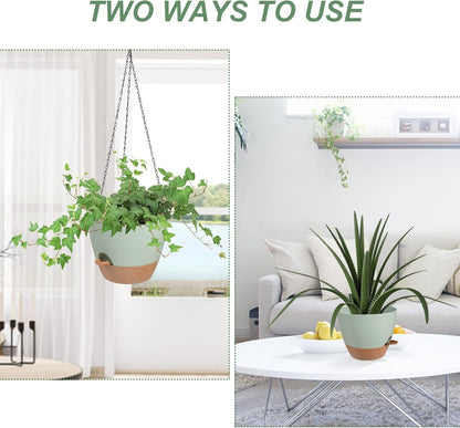 Vanslogreen Hanging Planters for Indoor Outdoor Plants, 2 Pack Self Watering Hanging Pot with Drainage Holes & Removable Tray (Black, 8'')