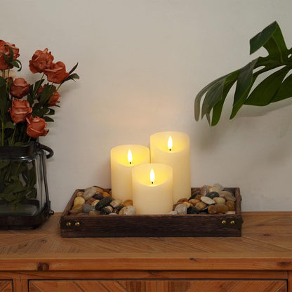 Homemory 6"x3" Outdoor Waterproof Flameless Candles, LED Candles, Battery Operated Candles with Remote and Timers, Electric Fake Plastic Pillar Candles, Ivory White, Set of 2