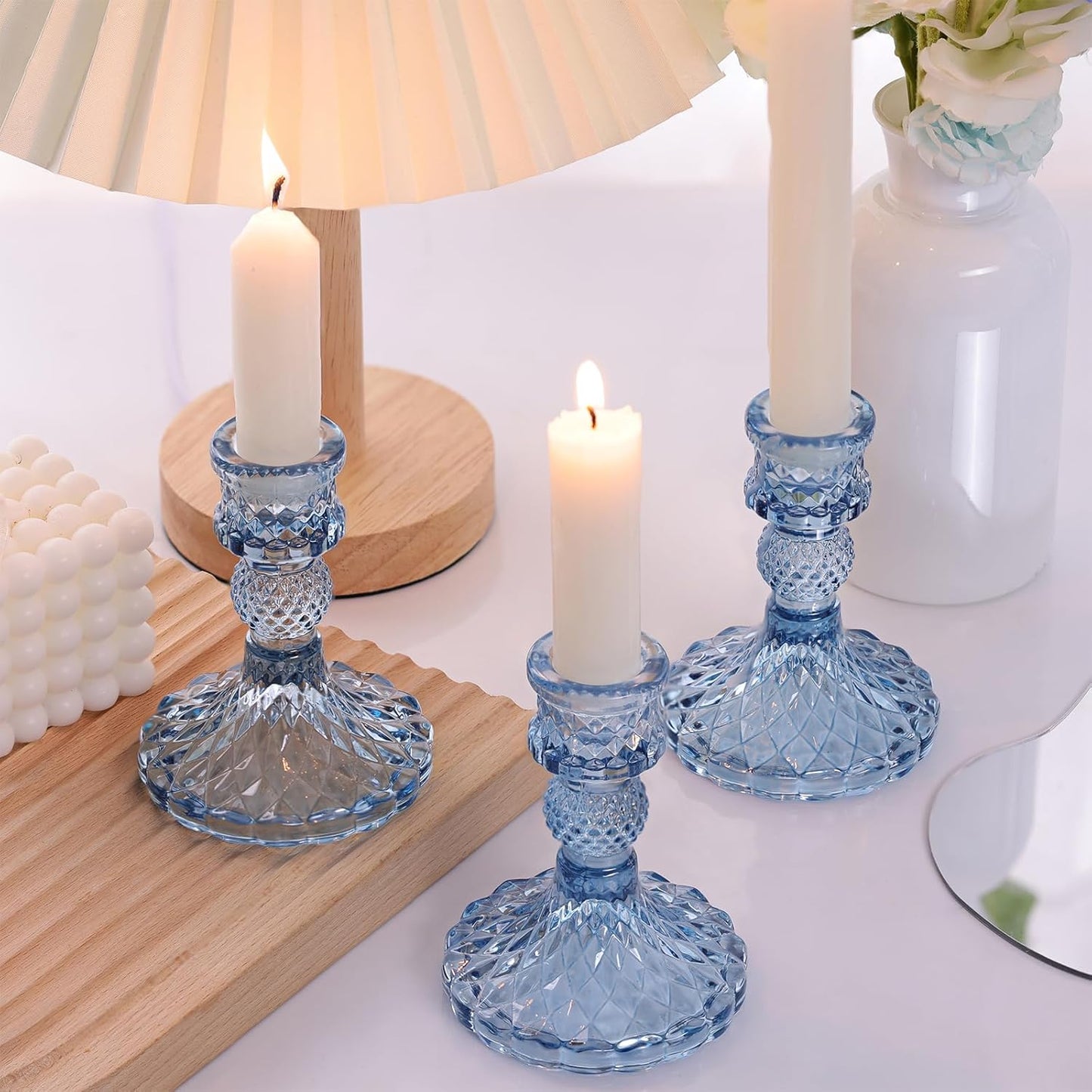 DARJEN Candlestick Holders Set,12Pcs 4" H Taper Candle Holders Bulk, Clear Glass Candle Holders for Wedding, Spring Party, Romantic Dinner, Festival & Windowsill Decor