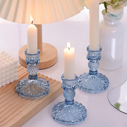 DARJEN Candlestick Holders Set,12Pcs 4" H Taper Candle Holders Bulk, Clear Glass Candle Holders for Wedding, Spring Party, Romantic Dinner, Festival & Windowsill Decor